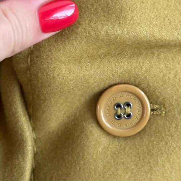 BCBGMAXAZRIA Wool-Cashmere Ruffle Zip Up Pea Coat Green Ochre S - Picture 13 of 14